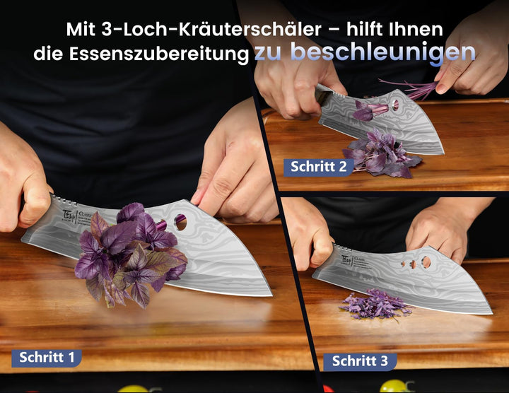 Metzgermesser, Kochmesser mit Kräuterstripper, Japanisches Küchenmesser aus Hochkohlenstoffstahl zum