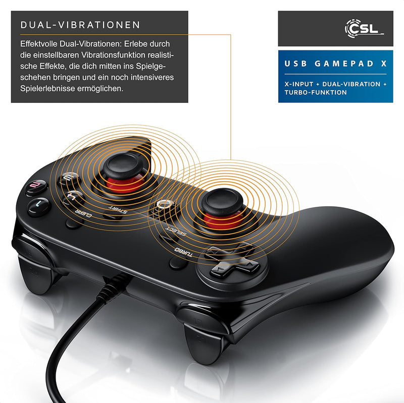 CSL - 2x PC Gamepad - X Controller mit Direct-Input X Input - Dual Vibration - Turbo-Funktion - Plug