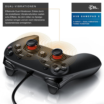 CSL - Gamepad für PC - X Controller mit Direct-Input X-Input - Dual Vibration - Turbo-Funktion - Plu