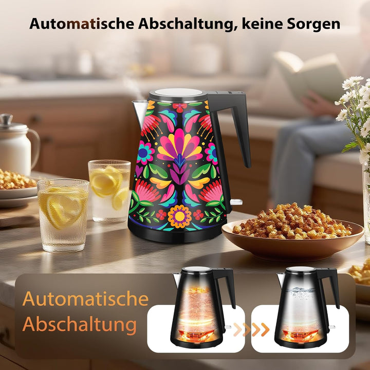 1,2L Kabelloser Edelstahl Wasserkocher – BPA-frei, 1000W Schnellkochender Teekocher, Metall Design,