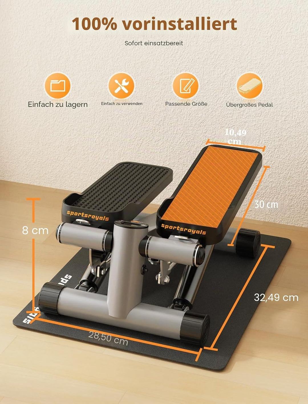 Sportsroyals Up-Down-Twister Stepper für Zuhause,Mini Stepper 150kg mit Power Ropes& LCD Display，Hom