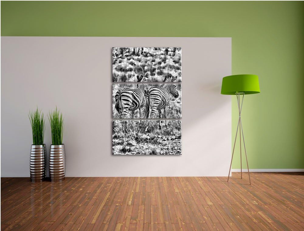 Pixxprint Zebraherde in Savanne / 3-Teilig/Gesamtmass 120cm Leinwandbild bespannt auf Holzrahmen/Wan