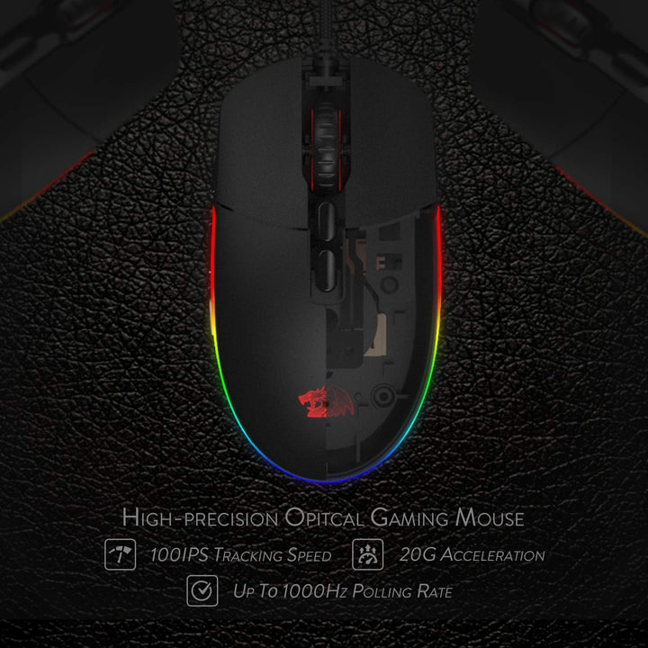 Redragon M719 Invader Optische Gaming-Maus, kabelgebunden, 7 programmierbare Tasten, RGB-Hintergrund