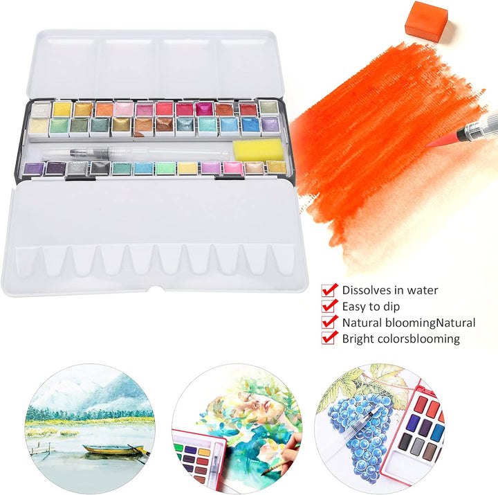 Zerodis Metallic-Aquarellfarben-Set Tragbares Helles Aquarell-Perlglanz-Aquarellfarben-Pigment-Aquar