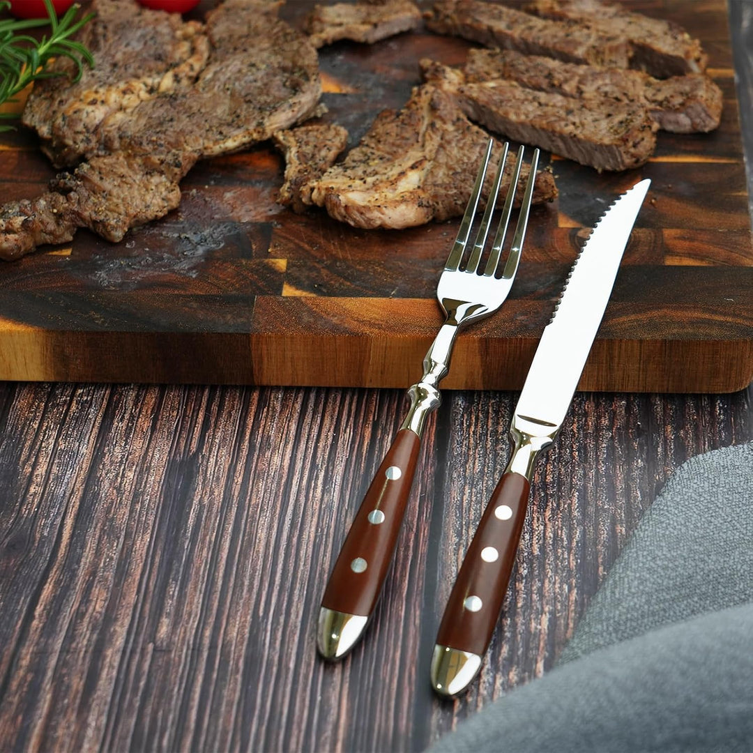 Berlin bakelite Steak Knife & Dinner Fork 12pc wooden Braun 12-teilig, Braune Griffe 12-teilig | 6 P