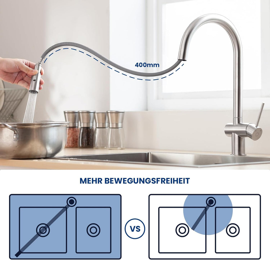 CECIPA Wasserhahn Küche Ausziehbar, Küchenarmatur mit Brause, Hochdruck Spültischarmatur Küche mit 2