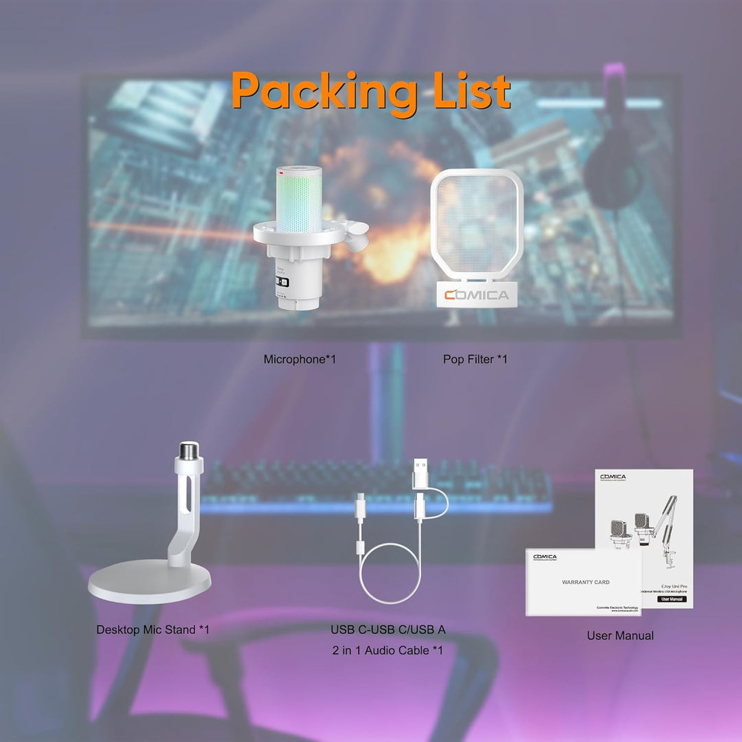 COMICA EJoy Uni USB Gaming Mikrofon für PC mit Rauschunterdrückung, Monitor, Gain, Stummschaltung, R