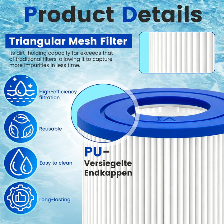 Erzekrim 6 Stück Filter VI für Pool Filterkartuschen VI für Bestway Miami Filter Cartridge VI Kompat