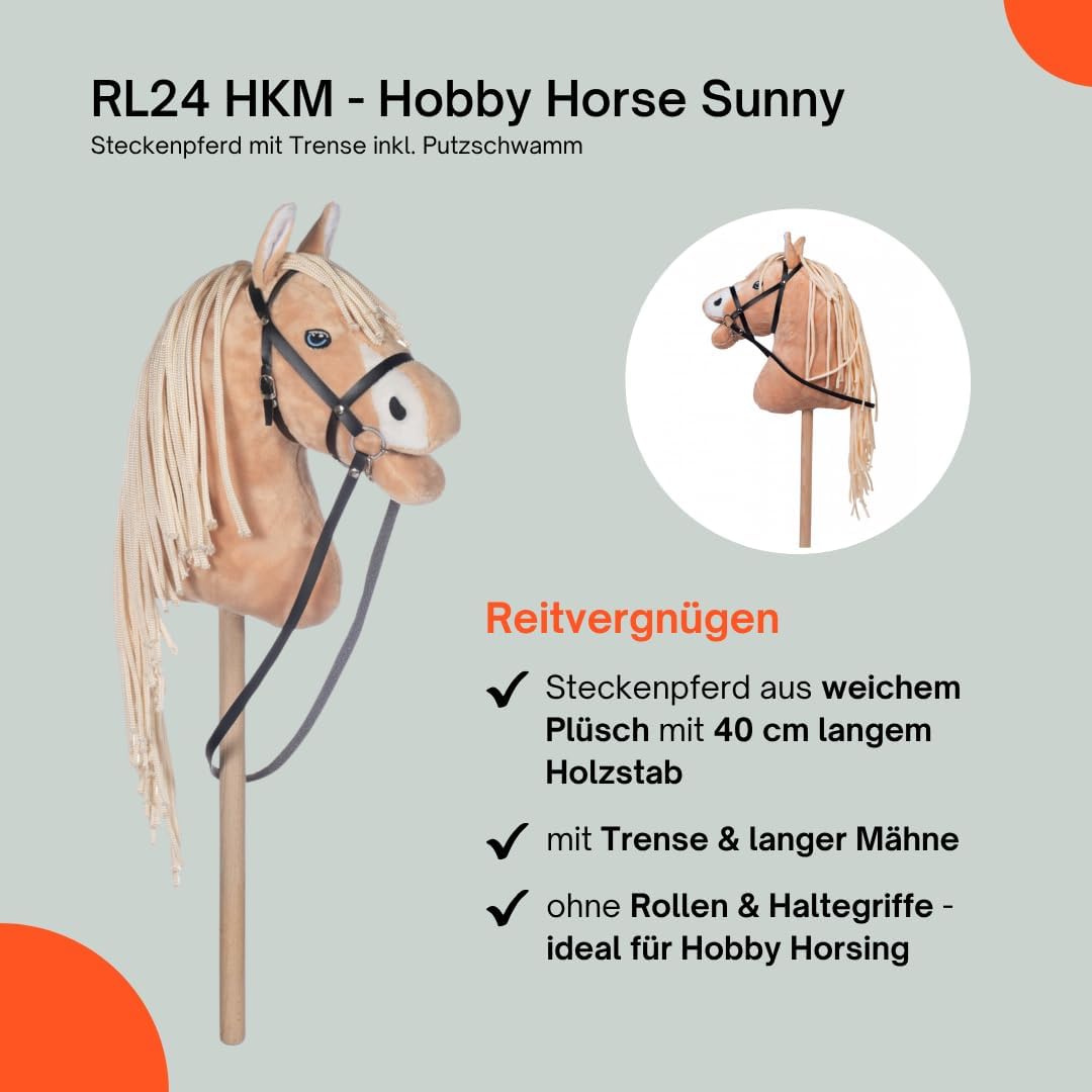 RL24 HKM - Hobby Horse Sunny inkl MagicBrush | Steckenpferd mit Trense | Spielpferd aus Plüsch mit H