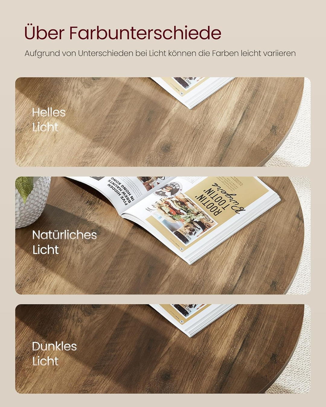 VASAGLE Couchtisch rund, Wohnzimmertisch 2 Ebenen, Kaffeetisch für Wohnzimmer, 80 cm d, 45 cm H, ein