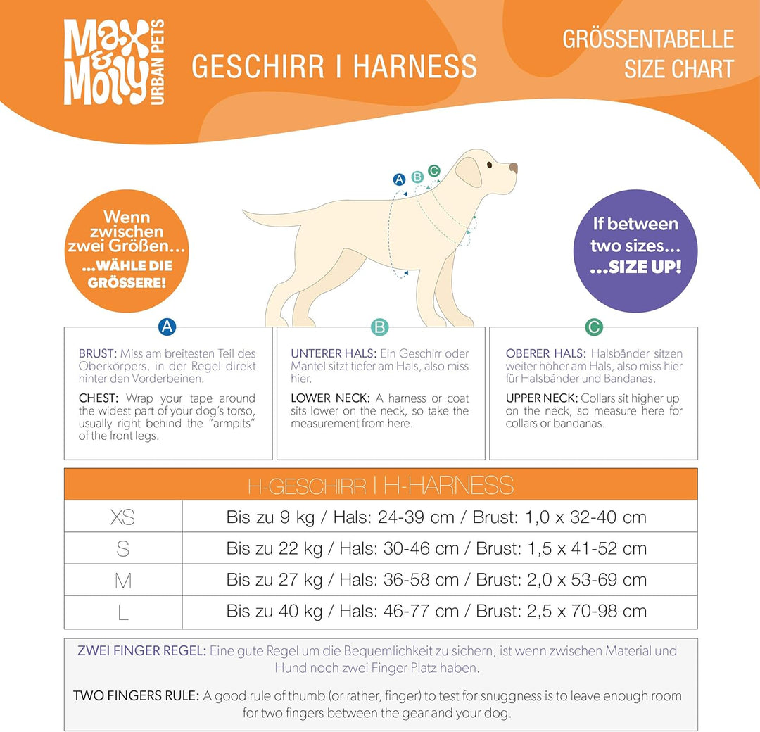 Max &amp; Molly Hundegeschirr in H-Form, Ultrabequemes Geschirr Hund aus Neopren für sehr kleine Hunde,
