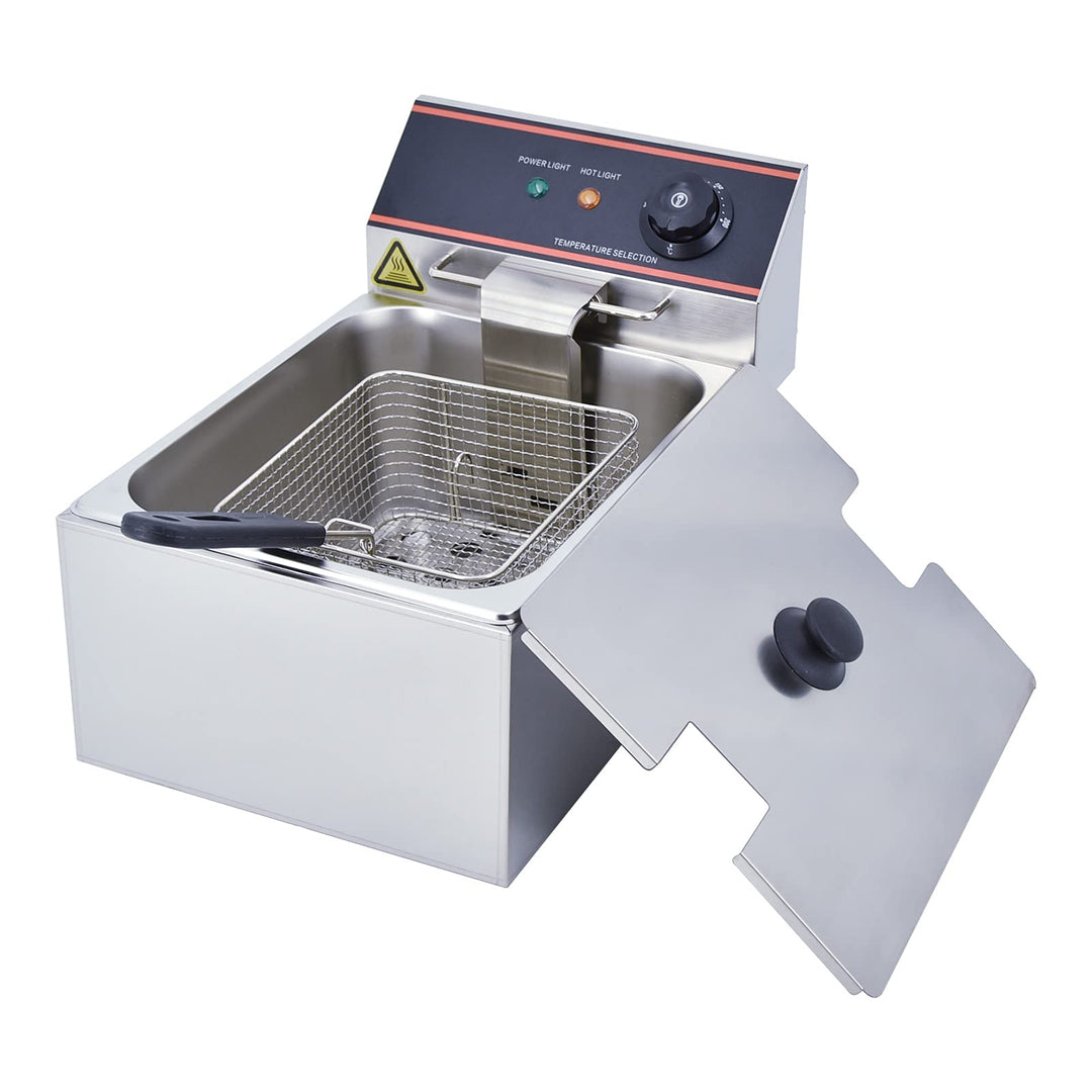 TAIMIKO Elektrische Fritteuse, 6 l, Fritteuse, Profi-Fritteuse, Einzelbehälter aus Edelstahl, mit 2