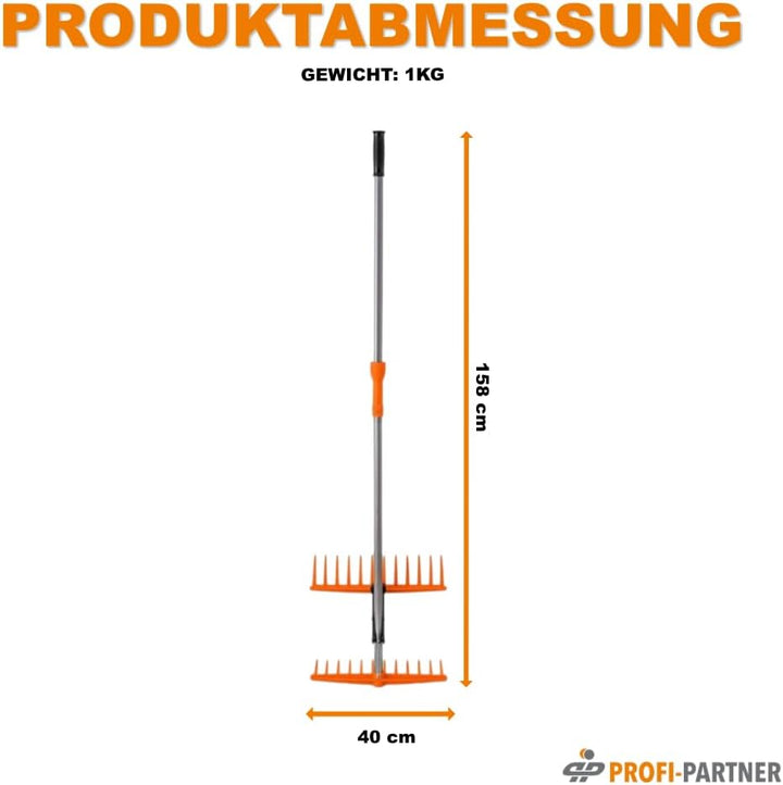 Greif-Rechen mit langem Stiel, Laubrechen mit Greiffunktion, Fächerbesen, Gartengerät zum Laub entfe