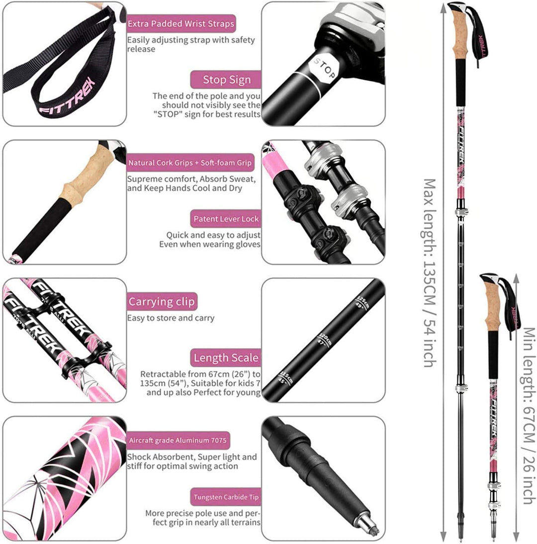 FitTrek Wanderstöcke - Trekkingstöcke Kork - Walking Stöcke Teleskop - Nordic Walking Stock Verstell