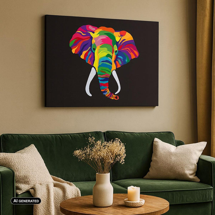 ARTTOR Bilder auf Leinwand 100x70cm Leinwandbild Elefant spass bunt tier Gross Wanddeko Bild Schlafz