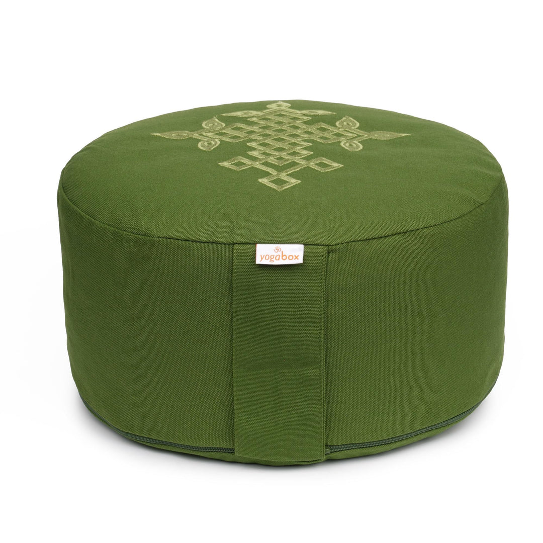 Yogabox Meditationskissen Glückssitz® keltischer Baum des Lebens olive / Stick: grün, olive / Stick: