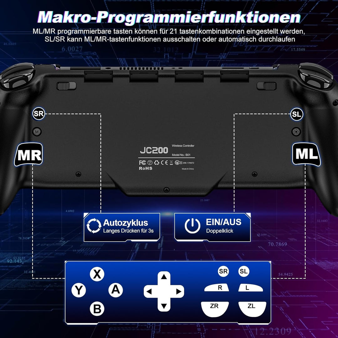 Elegamefy Switch Pro Controller, Handheld Switch Controller mit Turbo/1000mAh/6-Achsen-Gyro/Vibratio