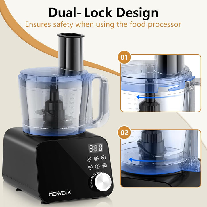 Howork Food Processor 1500W, Grosses Fassungsvermögen Multifunktion, Zum Zerkleinern, Schneiden, Hac