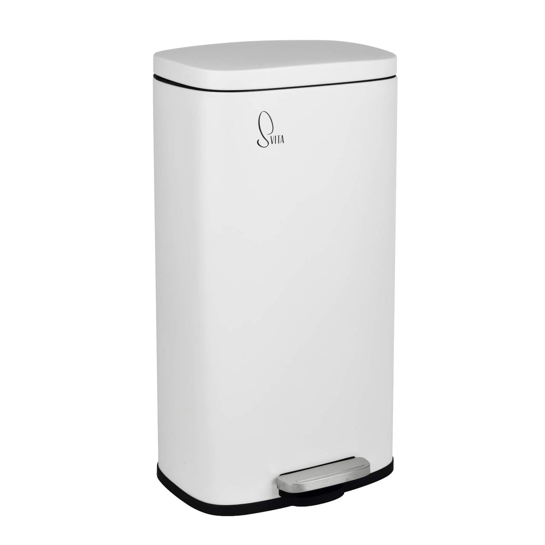 SVITA Mülleimer TQ30 Weiss 30L Treteimer Abfallbehälter Müllsammler mit Pedal Edelstahl Softclose De