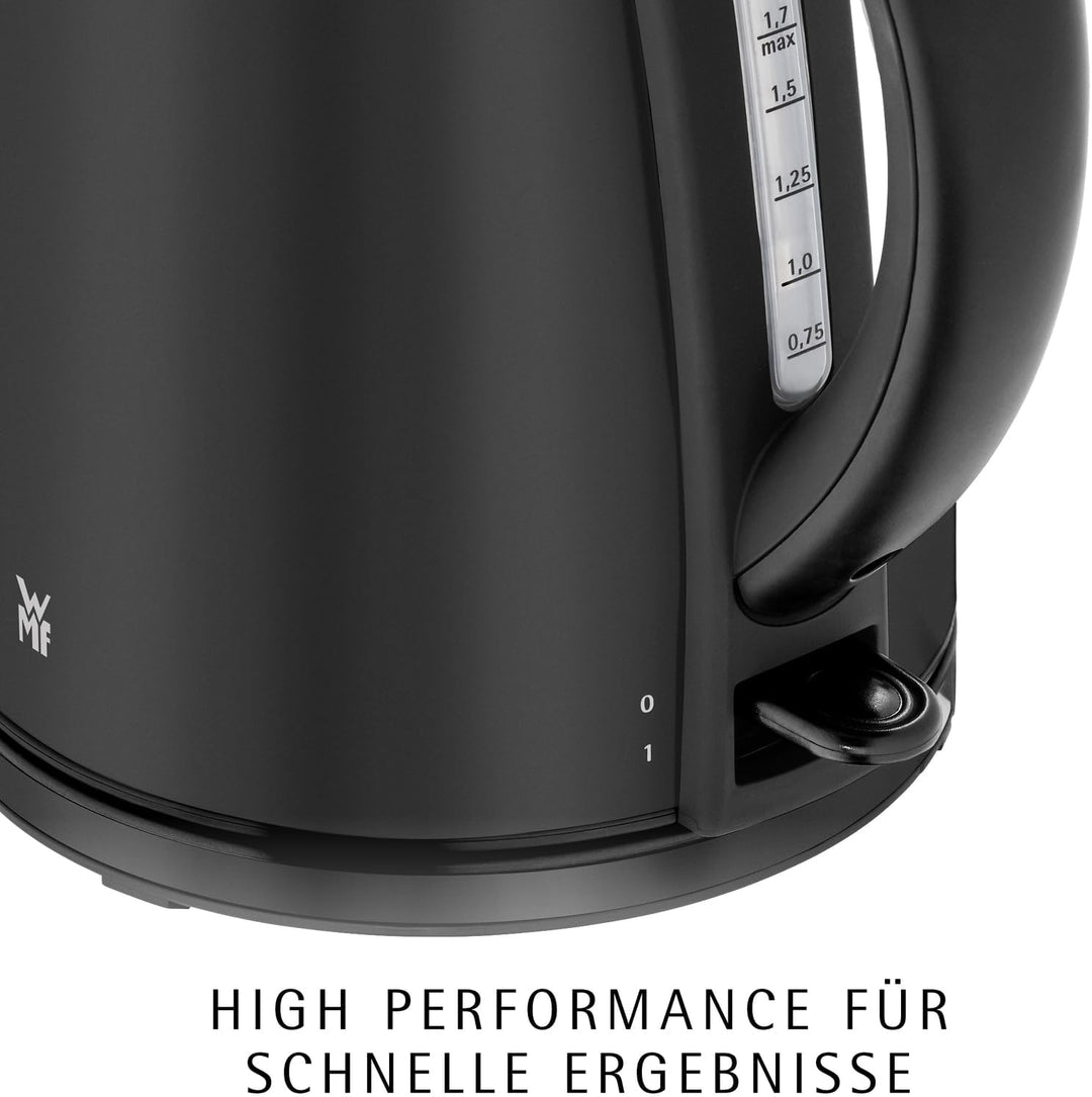 WMF Stelio Wasserkocher Edelstahl 1,7L, Elektrischer Wasserkocher mit Kalkfilter, 2400 W, Wasserstan