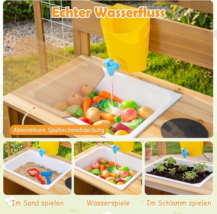 COSTWAY Matschküche Kinder Outdoor, Spielküche mit Wassertank, Spüle