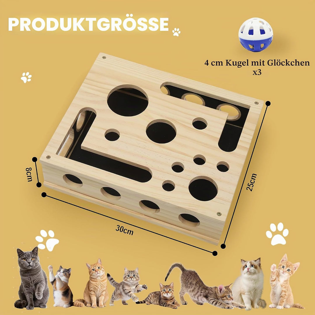 LZDMY Kratzbrett Katzen mit Glockenbällen, Fummelbrett Interaktives Katzenspielzeug Holz mit Sandpap