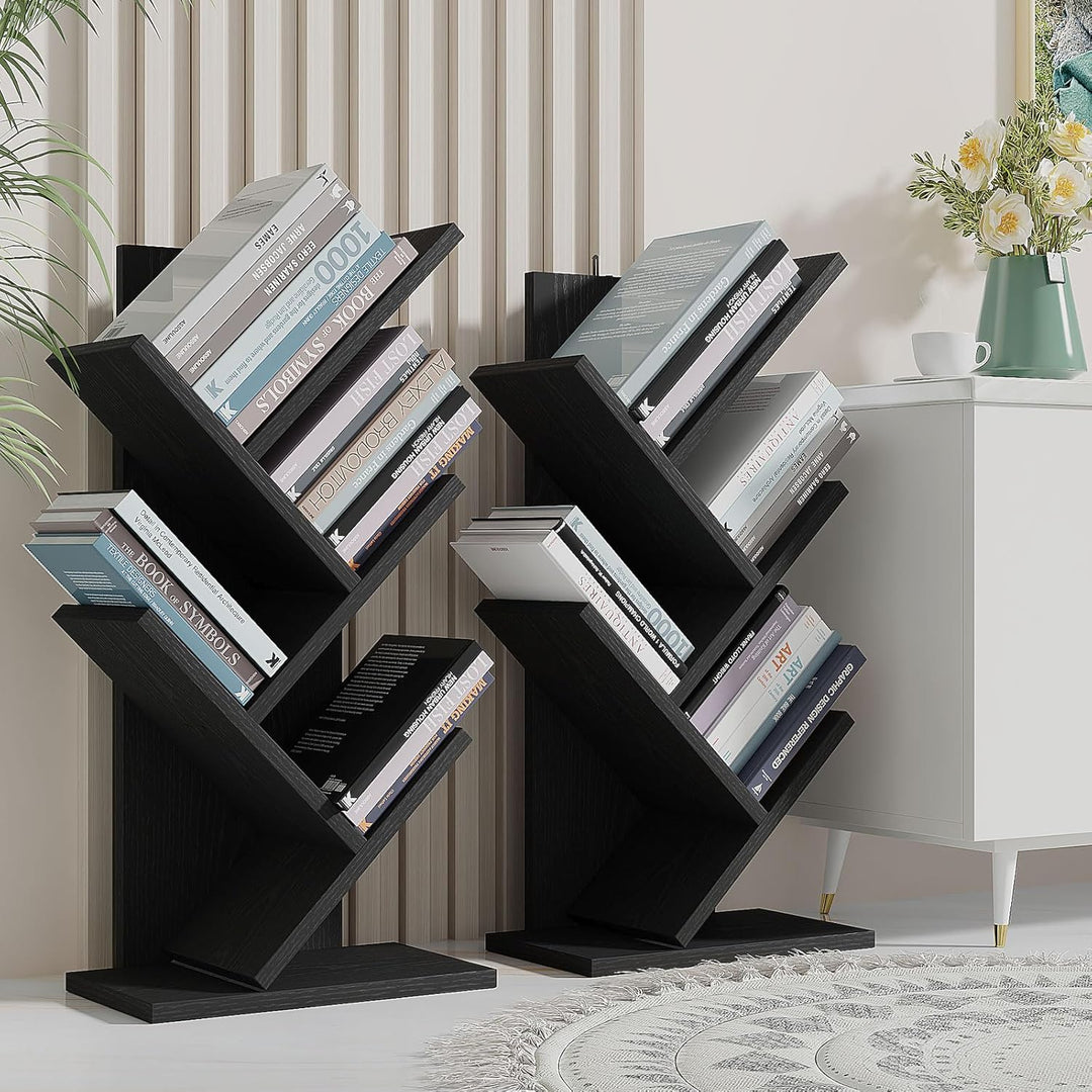 YMYNY Bücherregal im Baumform, 4 Ebenen Raumteiler, Standregal, 30x17x60 cm, Platzsparend, Holzregal