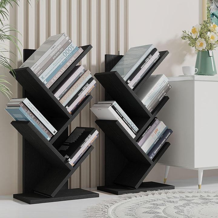 YMYNY Bücherregal im Baumform, 4 Ebenen Raumteiler, Standregal, 30x17x60 cm, Platzsparend, Holzregal