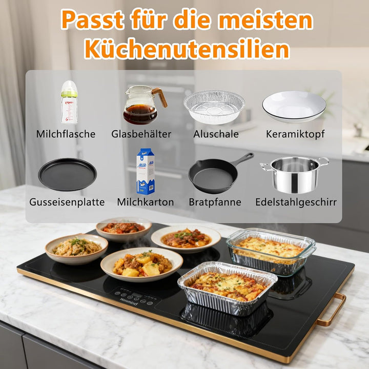 Warmhalteplatte 80x45 cm, 450W Professionelle Wärmeplatte, Touchscreen, Edelstahl-Rahmen, Mit Griff,