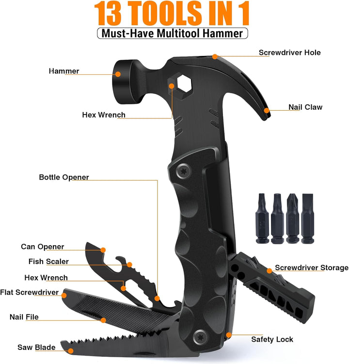 Camping Multitool – Geschenke für Männer &, Vater, Ehemann – 13-in-1 Multitool, Hammer, Flaschenöffn