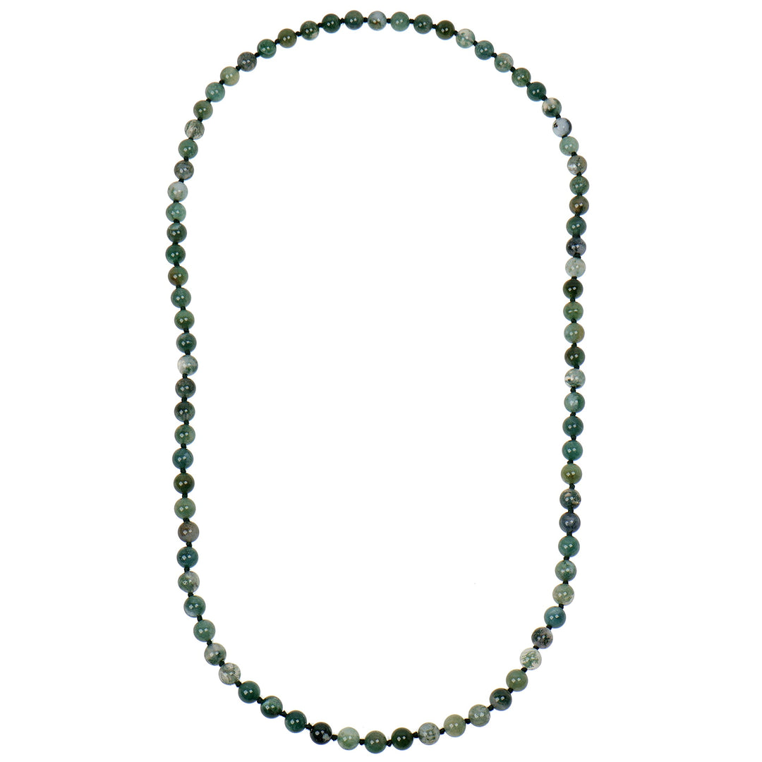 ELEDORO Edelstein Perlenkette Collier endlos geknotet 8mm 80cm lang Moosachat