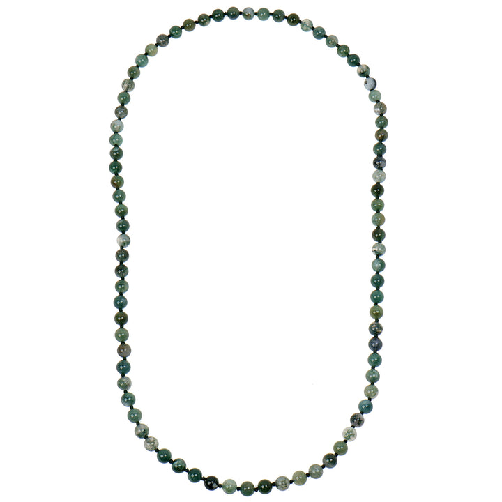 ELEDORO Edelstein Perlenkette Collier endlos geknotet 8mm 80cm lang Moosachat