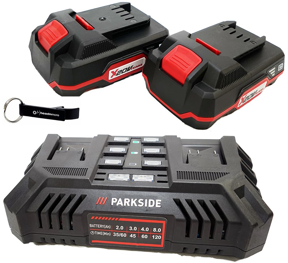 HEADNMORE® Bundle - Parkside® 20V Akku Doppelladegerät PDSLG 20 + 2X 2Ah Akku + HEADNMORE® Schlüssel