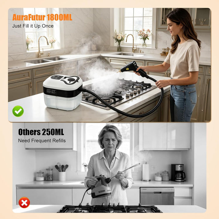 2500W Handheld-Dampfreiniger, 4,5 Bar Druck, 1500ml Wassertank, 6 verstellbare Dampfstufen, 15s Aufh