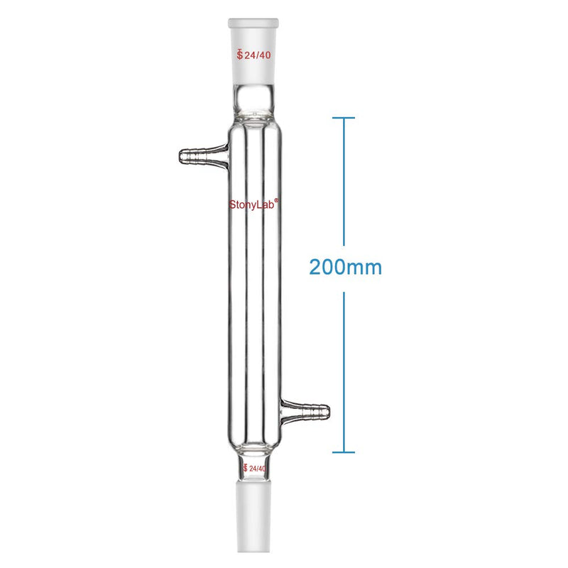 StonyLab Gelenk Liebig Kondensator, Borosilicatglas Liebig Condenser mit 24/40 Joint 200mm Jack Leng