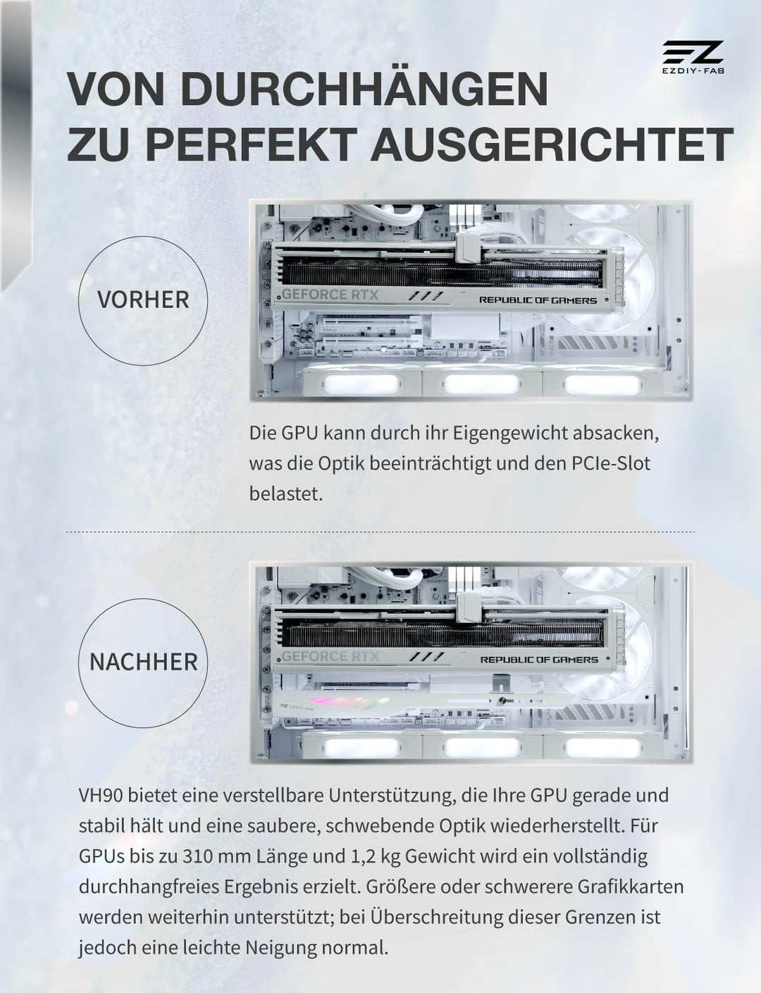 EZDIY-FAB VH90 ARGB Grafikarten-Stützhalterung,Verstärkte Verstellbare Anti-Sag GPU-Halterung mit Pr