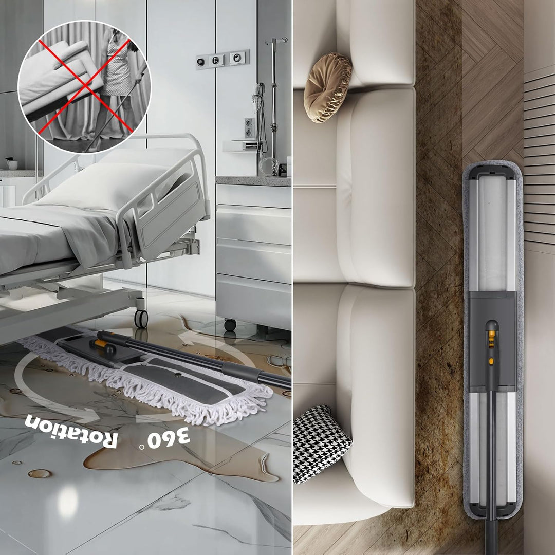 MASTERTOP Bodenwischer Breit, 90cm Gross Wischmop mit Aluminium Stiel und 3 Moppkopf, Industrieller