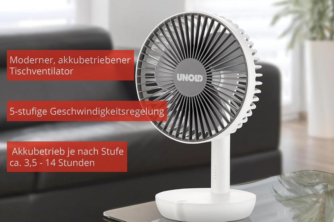 Unold Tischventilator Breezy 86710 - Weiss,25 Watt, 2-stufige Geschwindigkeitsregelung, Oszillation