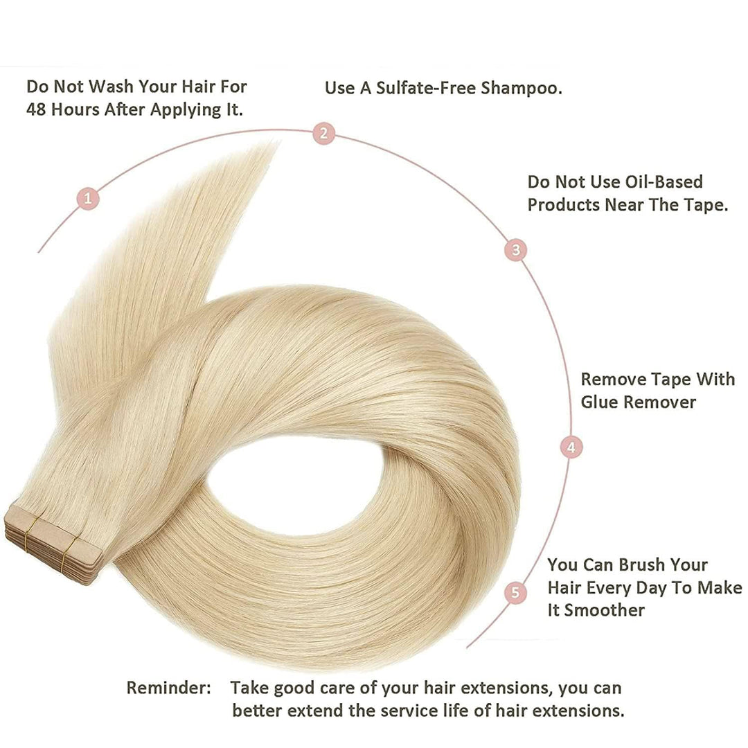 HotLulana Tape Extensions Echthaar Platinblond(#60) Extensions Echthaar 14zoll/35cm 40Pcs 80g Invisi