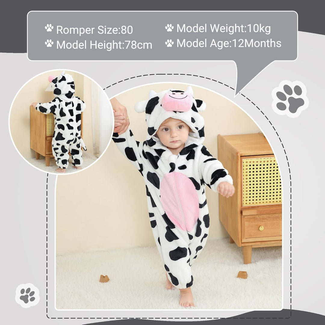 COOKY.D Unisex Winter Hooded Romper Jumpsuit 2-36 Months 6-12 Monate Kuh, 6-12 Monate Kuh
