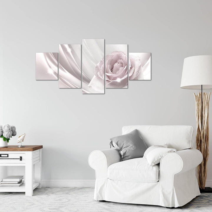 Runa Art Wandbilder Blumen Rose 5 Teilig Bild auf Vlies Leinwand Deko Wohnzimmer Abstrakt Beige Grau
