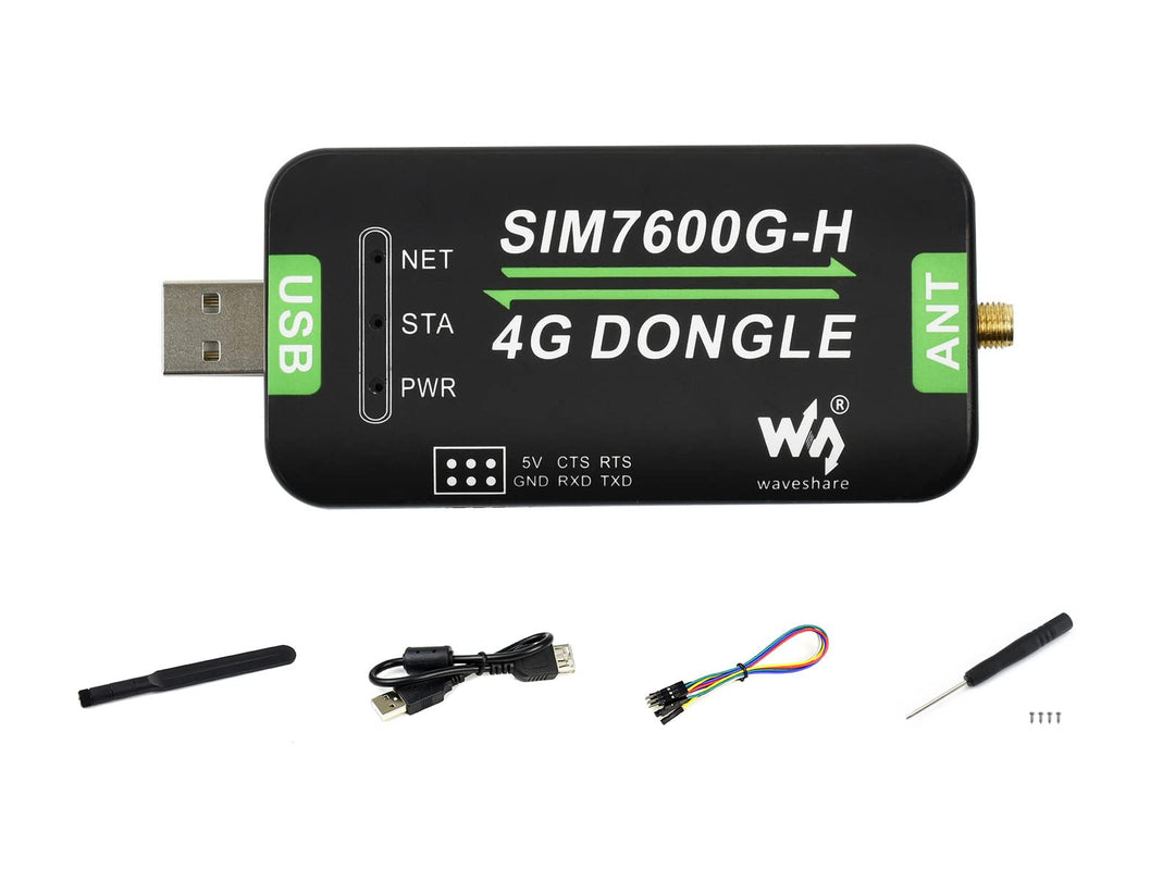 Waveshare SIM7600G-H 4G DONGLE with Antenna,Supports Global Band,Industrial Grade 4G Communication a