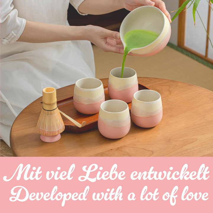 Goodwei Matcha-Set komplett mit hochwertiger Matcha Schale aus Keramik mit Ausgiesser, Matcha Besen