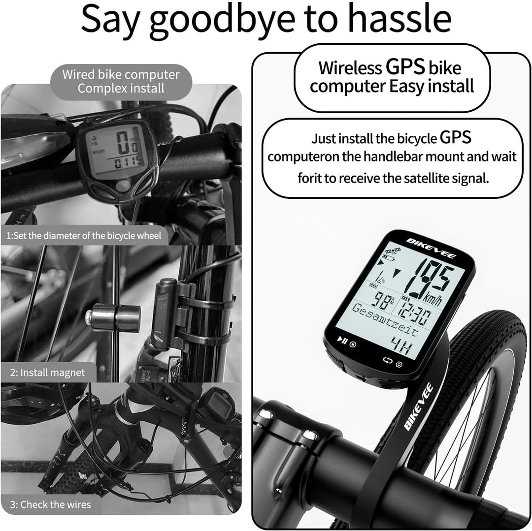 GPS Fahrradcomputer Kabellos ANT+ Bluetooth 2.6'' Glasdisplay 50H Akku Schwarz-AB【Doppelhalterung】,