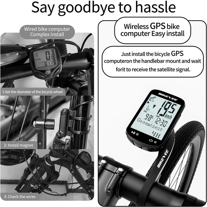 GPS Fahrradcomputer Kabellos ANT+ Bluetooth 2.6'' Glasdisplay 50H Akku Schwarz-AB【Doppelhalterung】,