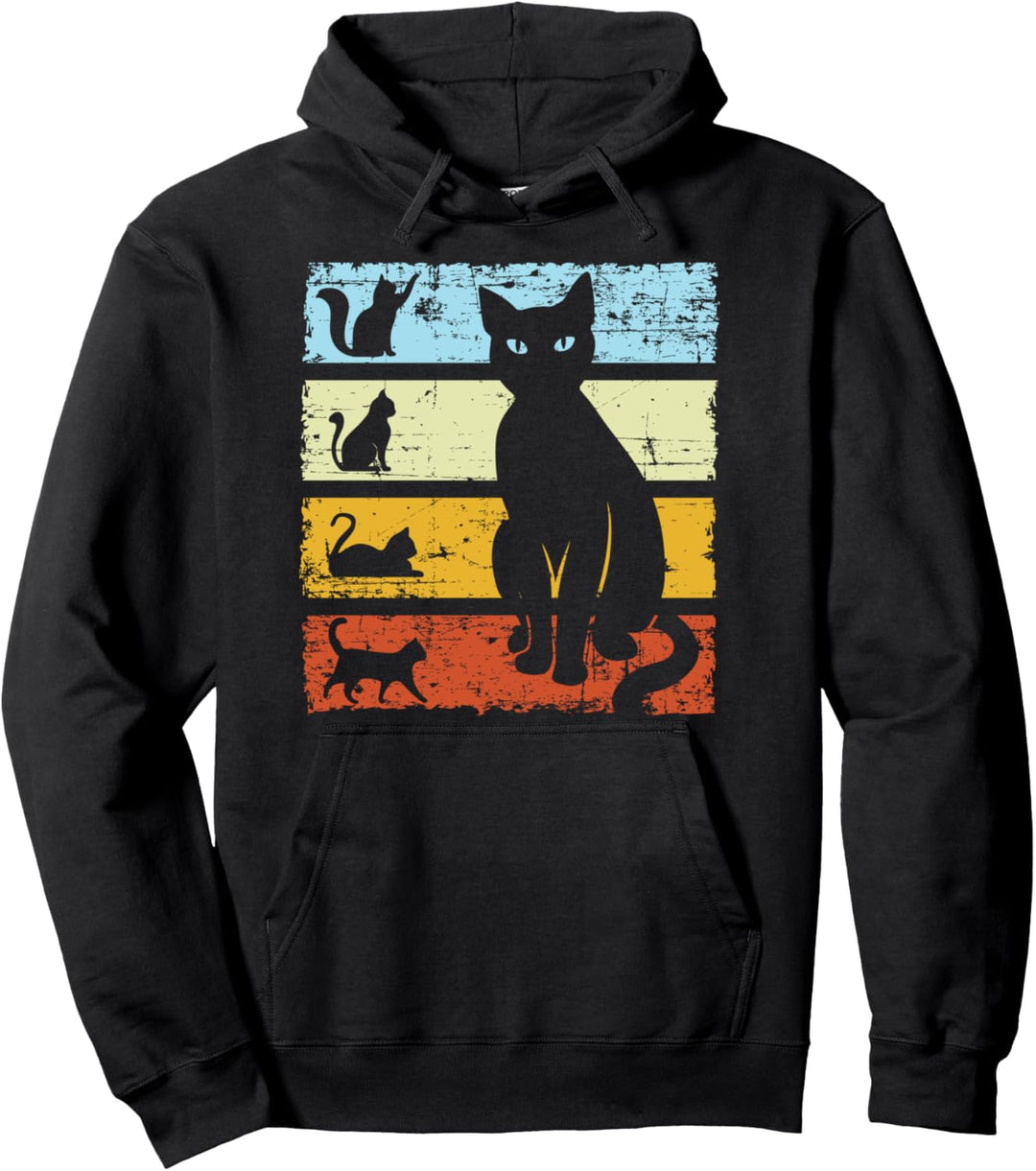 Niedliche Retro-Katzen-Silhouette im Vin Pullover Hoodie