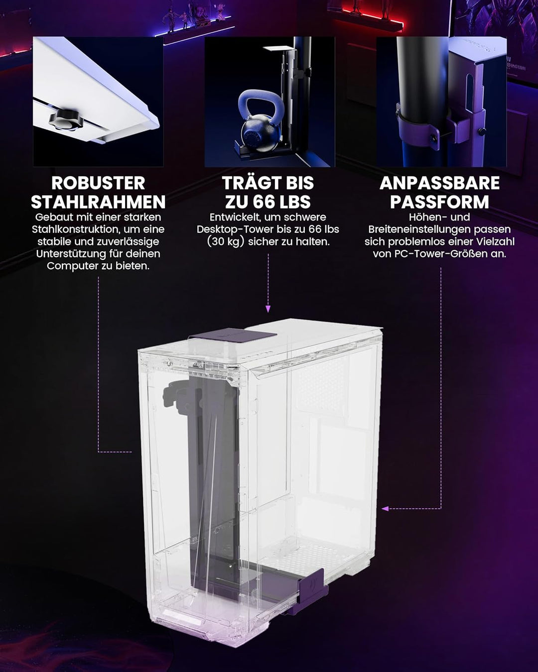 Arozzi Arena PC Mount (Purple Purple PC Mount, Purple PC Mount