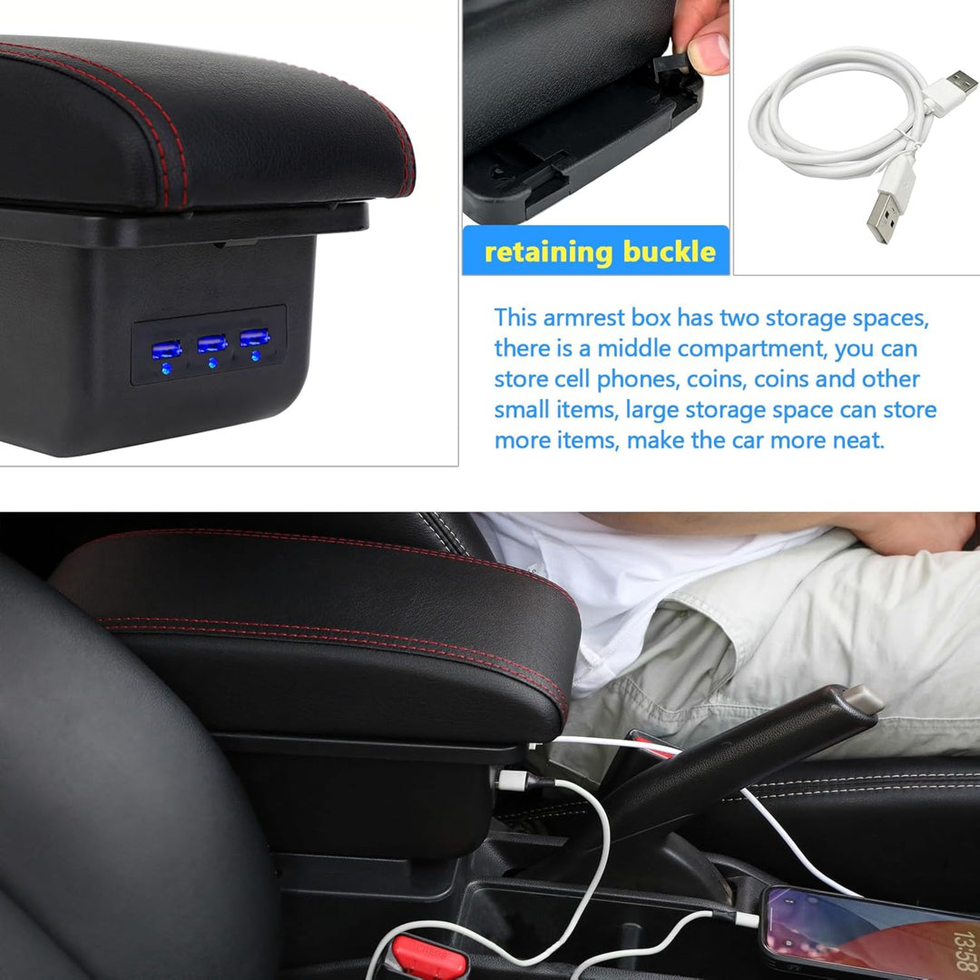 Auto Armlehnen für Duster I 2010-2015 Doppelschicht Mittelkonsole Grosse Aufbewahrungsbox mit 3 USB-
