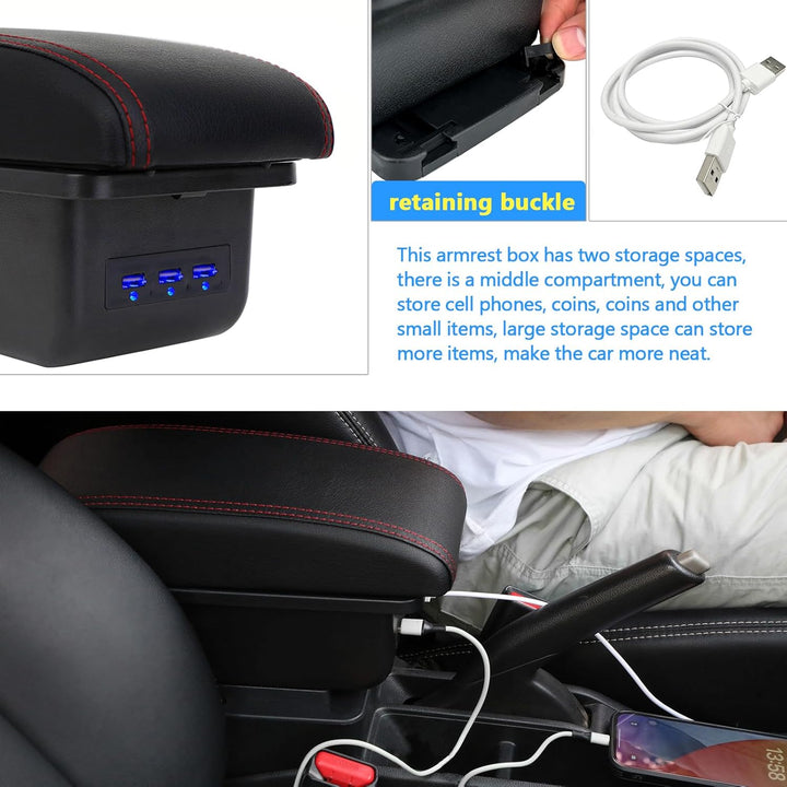 Auto Armlehnen für Duster I 2010-2015 Doppelschicht Mittelkonsole Grosse Aufbewahrungsbox mit 3 USB-