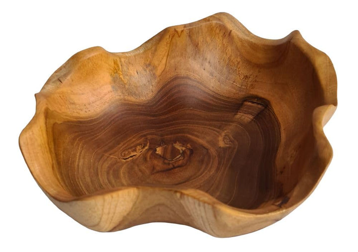 Windalf Natur Teakholzschale CLOUDY 27 cm Rustikale Obstschale Salatschale Handarbeit Holz